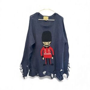 Rare Wildfox White Label Navy Sweater with Nutcracker/Guard Design Size Small